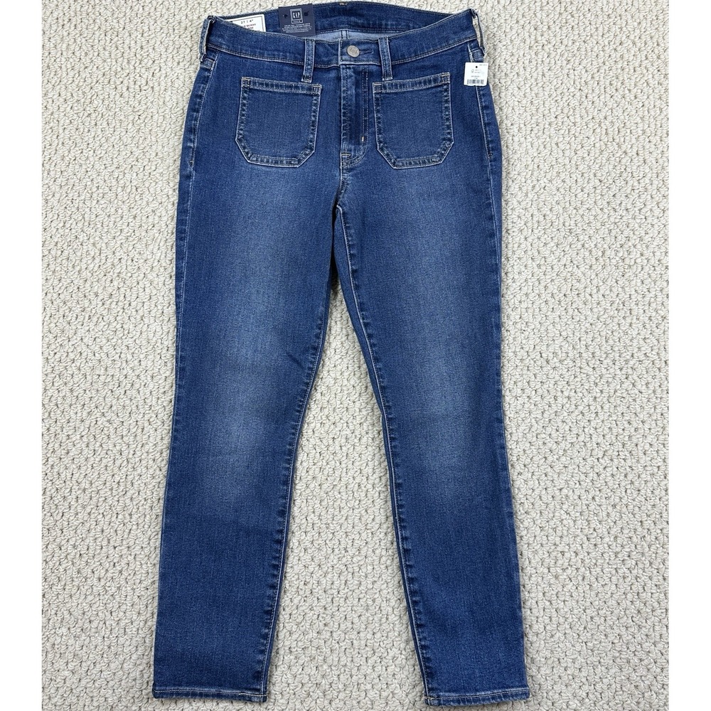 NEW Gap Denim Jeans Women 27/4P Blue Wash Patch Pocket True Skinny Flex Mid Rise